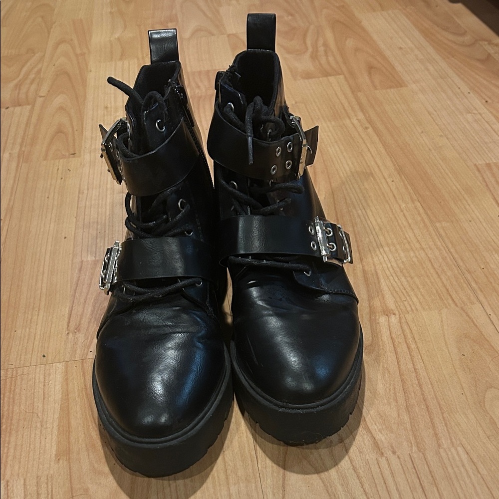 ASOS Black Combat Boots with Silver Buckles